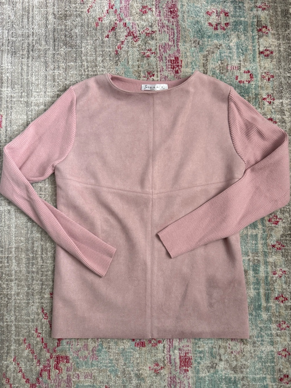 NWT Sioni Milano Pink Suede & Knit Top